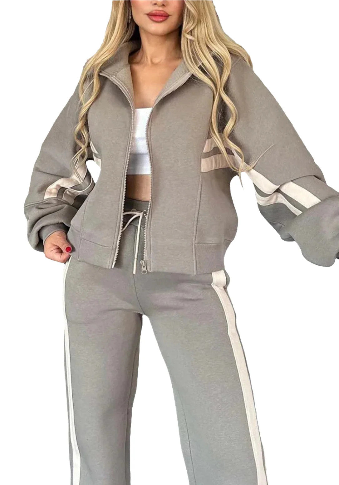 Women's S Spring Autumn New Striped Zipper Tracksuit