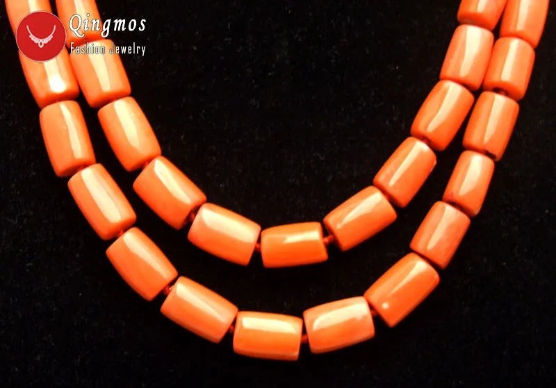 2 Strands Natural Orange Coral Necklace for Women Jewelry with Genuine 10-12mm