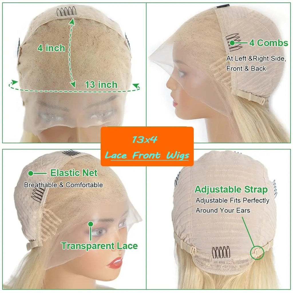613 Blonde Short Bob Wig Transparent Lace Front Human Hair Wigs Straight 13X4