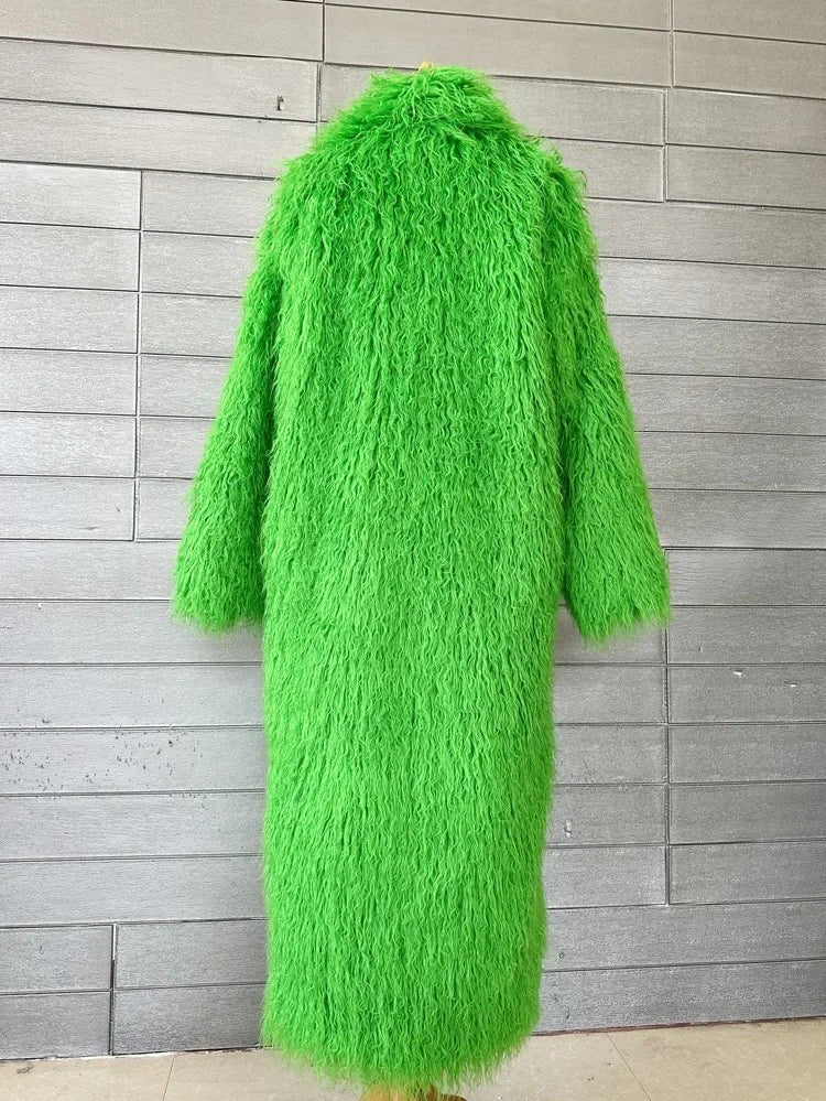 Faux Fur Jacket Women Long Coat Thick Fluffy Winter Warm Shaggy Overcoat Open
