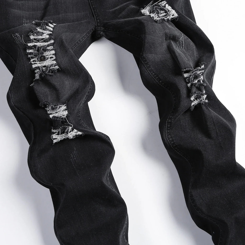 2025 New Fashion Street Style Ripped Skinny Jeans Men Vintage wash Solid Denim