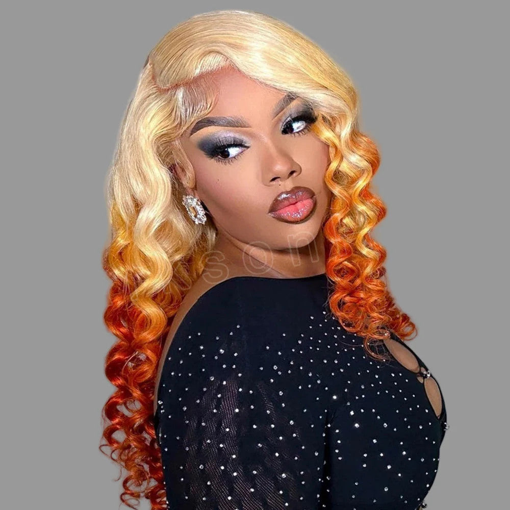 Ginger Orange White Wear Glue less Wig 13x6 and 13x4 HD Highlighted Coloured