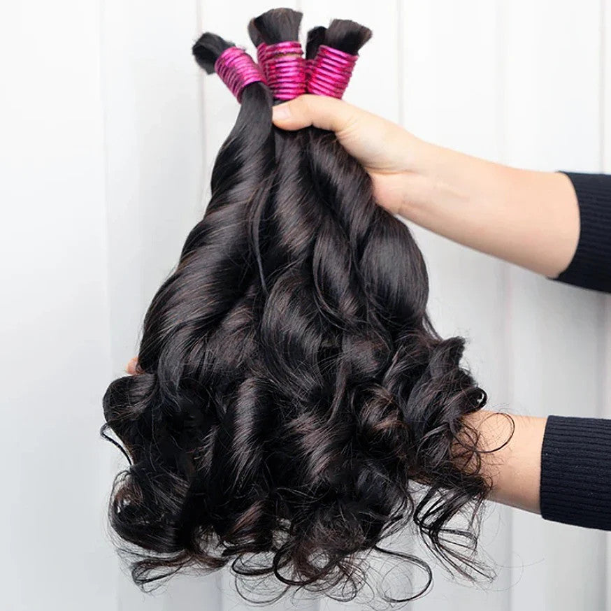 100g Human Hair Bulk for Braiding French Curls Boho Braids Loose Wave Romance