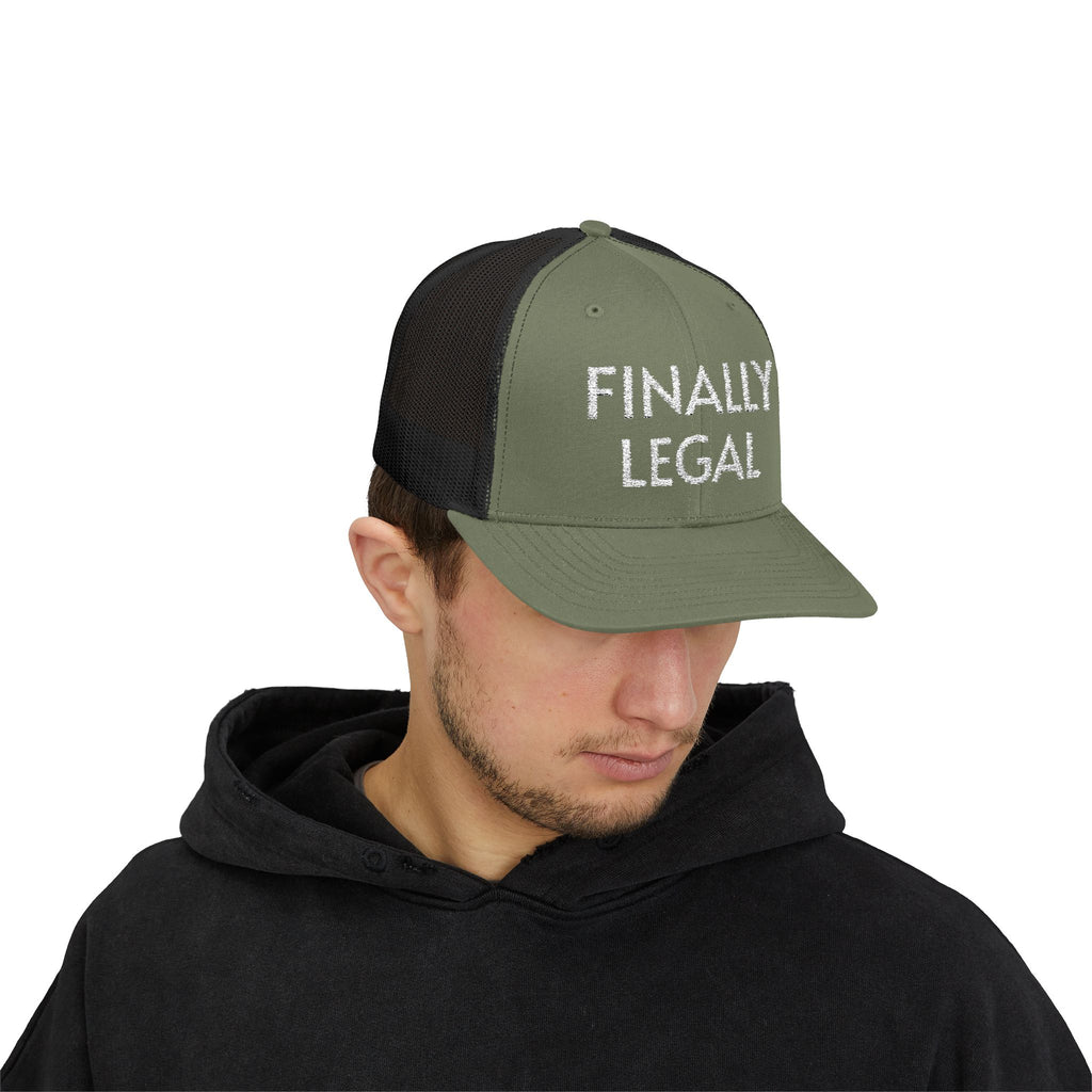 Finally Legal Snapback Trucker Cap | Rhinestone Script Mesh Back Hat