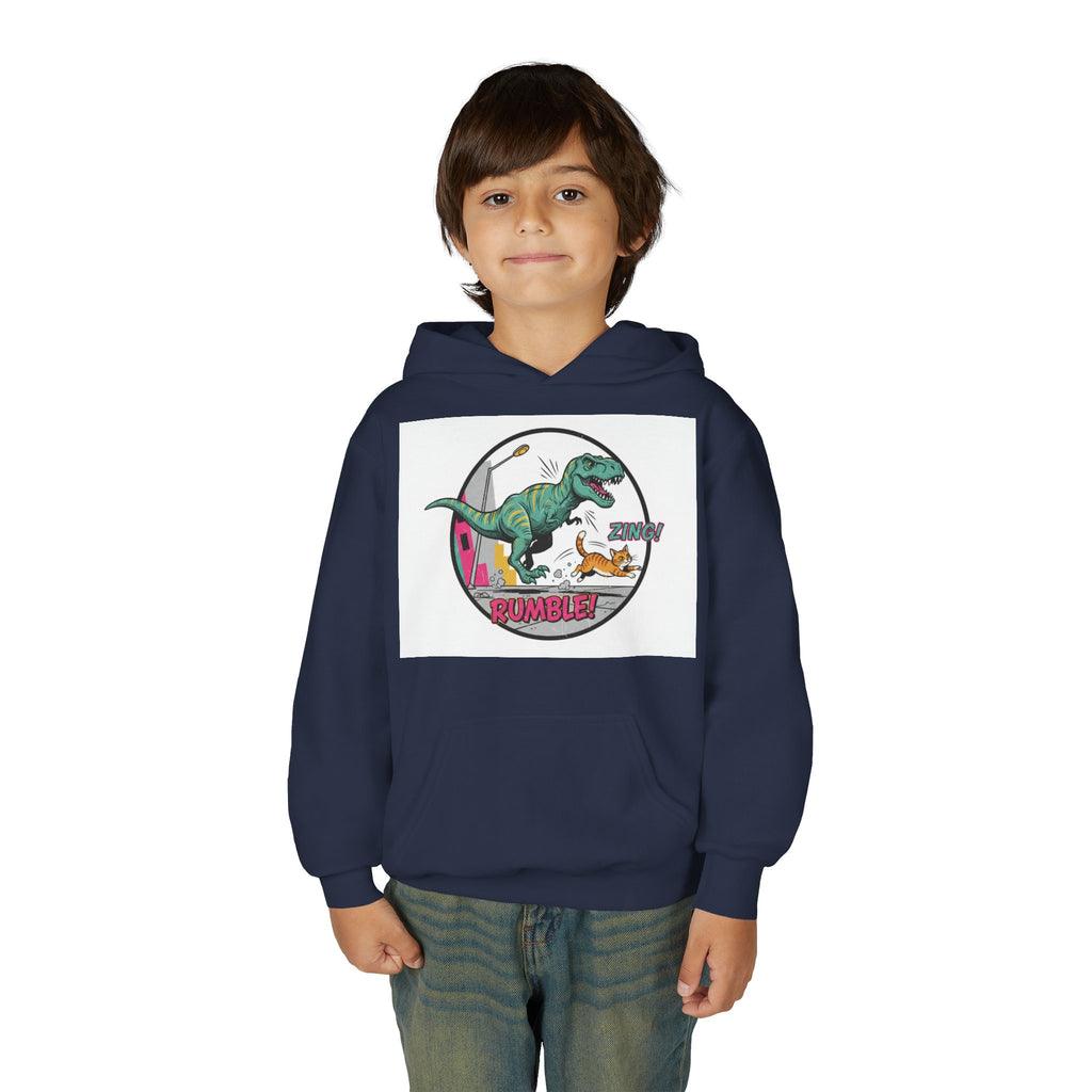 T-Rex Chase Dino Rumble Youth Hoodie | Dinosaur Graphic Sweatshirt