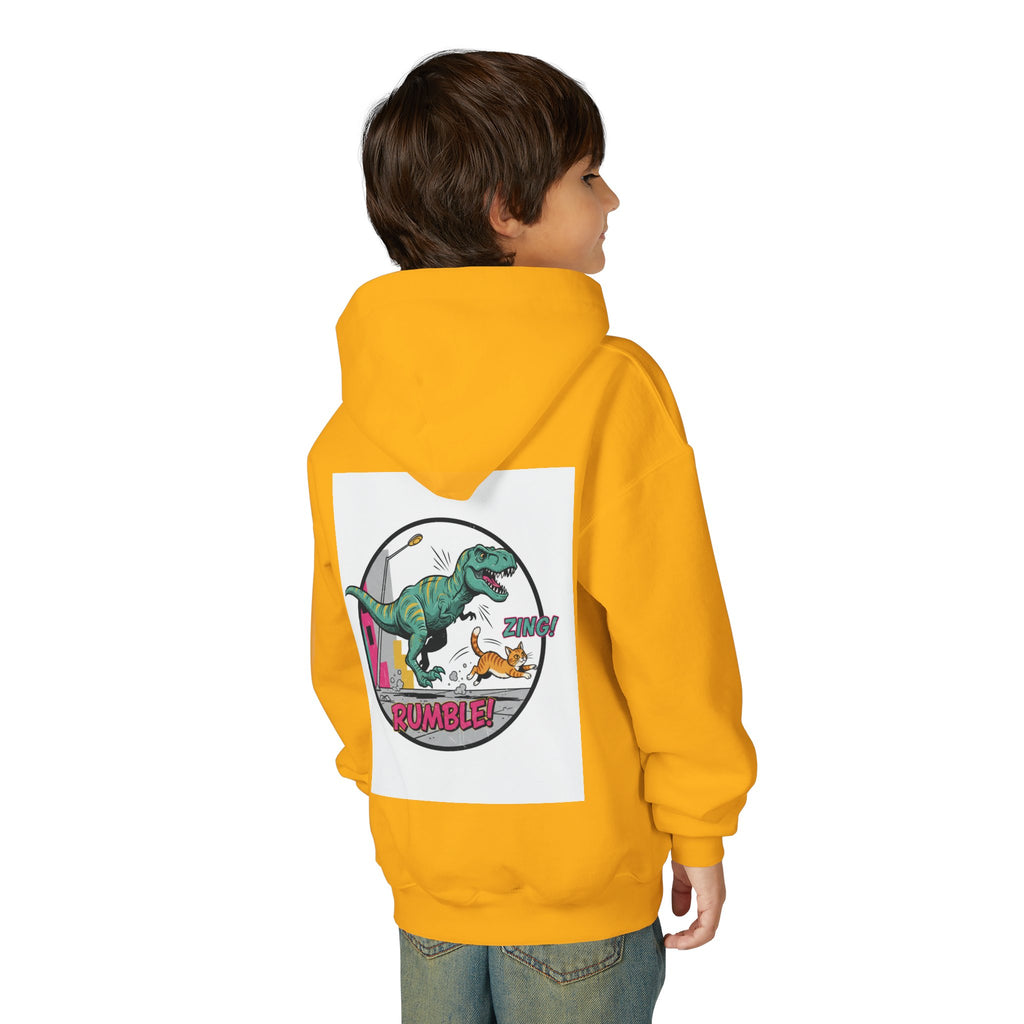 T-Rex Chase Dino Rumble Youth Hoodie | Dinosaur Graphic Sweatshirt