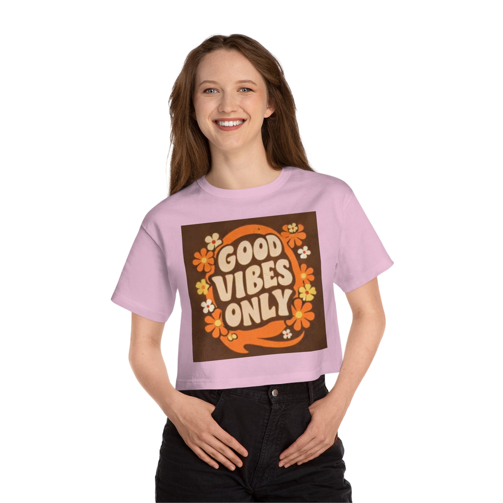 Good Vibes Only Retro Floral Cropped T-Shirt