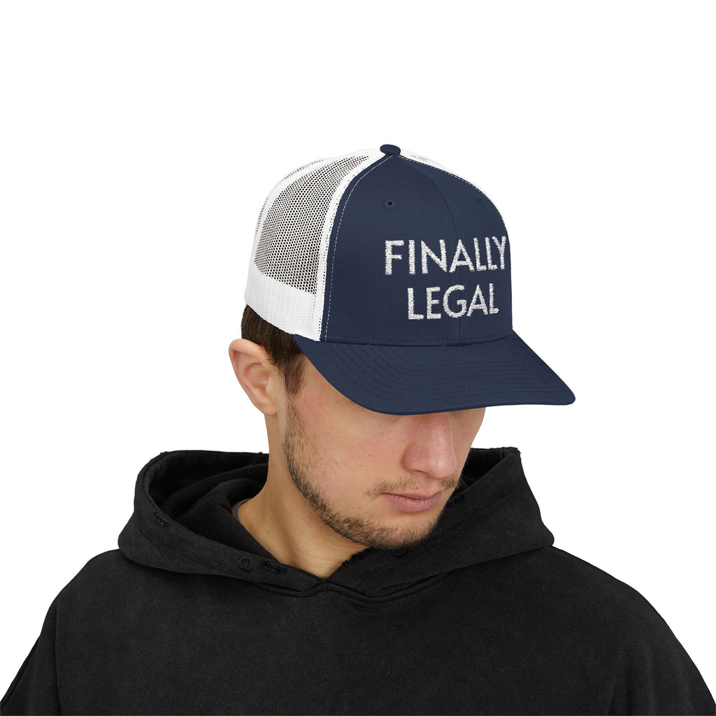 Finally Legal Snapback Trucker Cap | Rhinestone Script Mesh Back Hat
