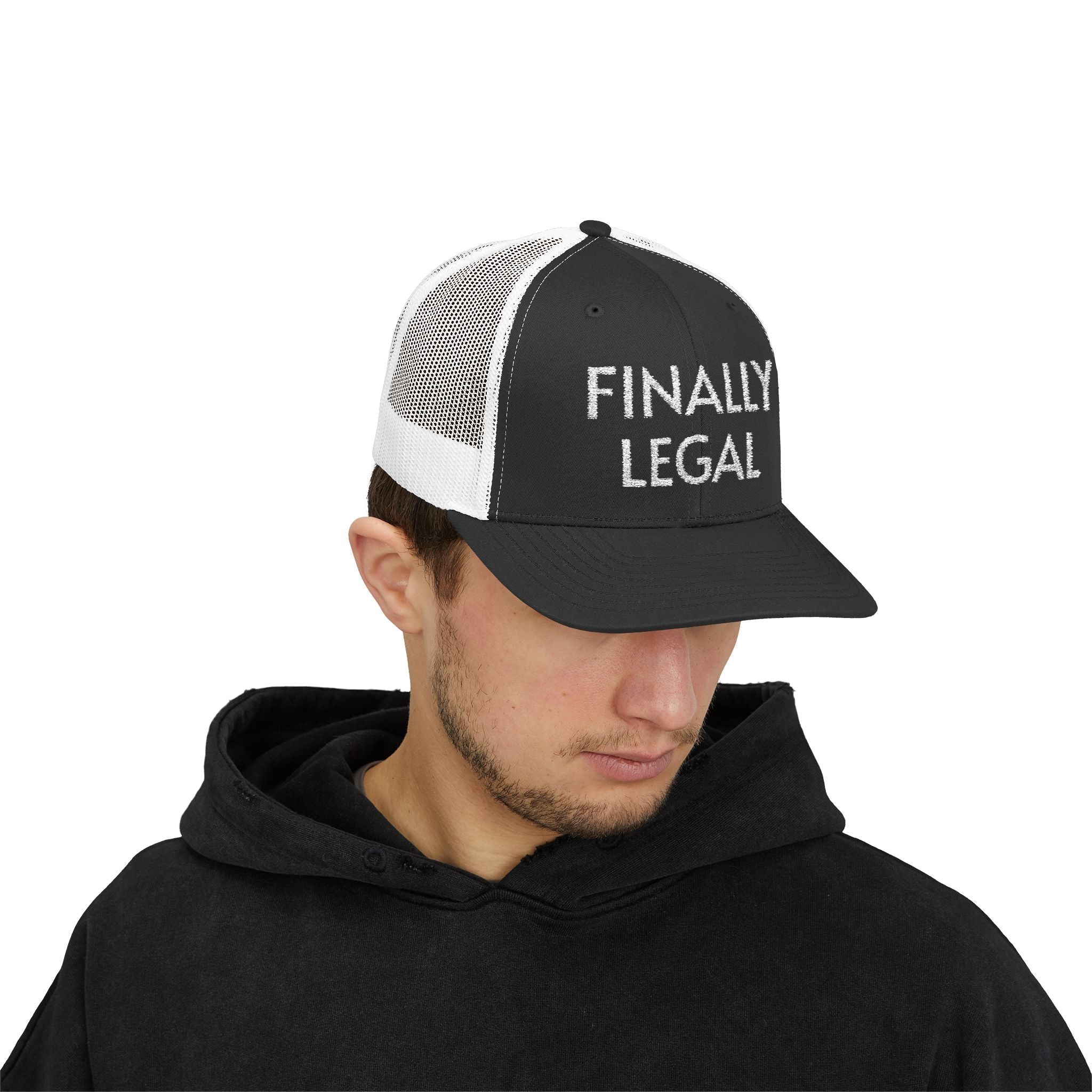Finally Legal Snapback Trucker Cap | Rhinestone Script Mesh Back Hat