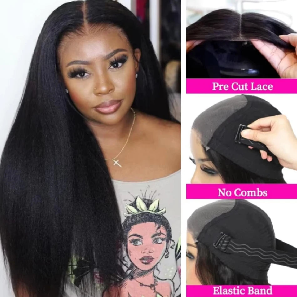 Yaki Straight Glueless Wig Human Hair Pre Cut Wear And Go Kinky Straight 5x5 Closure Wigs Human Hair 13x4 Frontal Wigs For Women