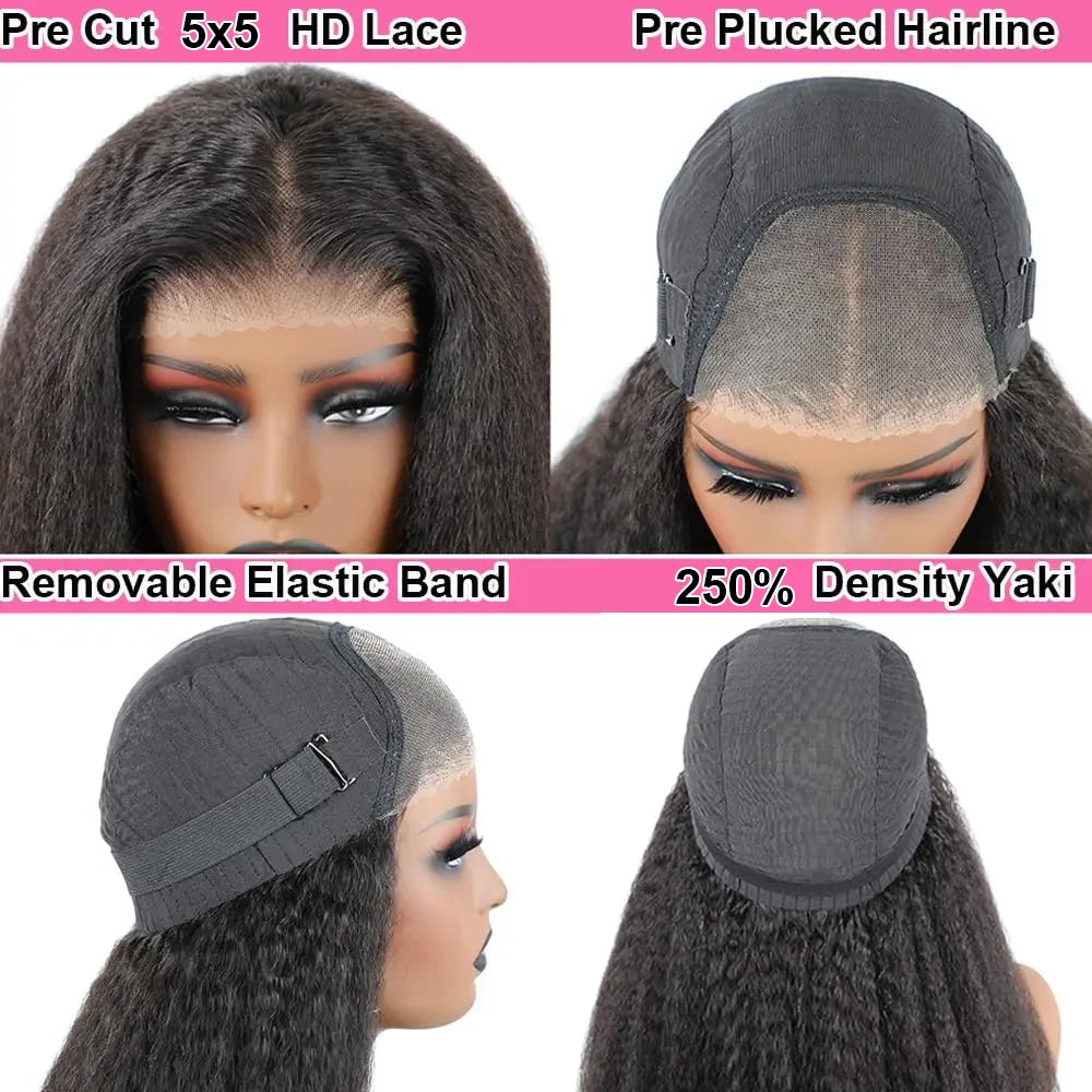 Yaki Straight Glueless Wig Human Hair Pre Cut Wear And Go Kinky Straight 5x5 Closure Wigs Human Hair 13x4 Frontal Wigs For Women