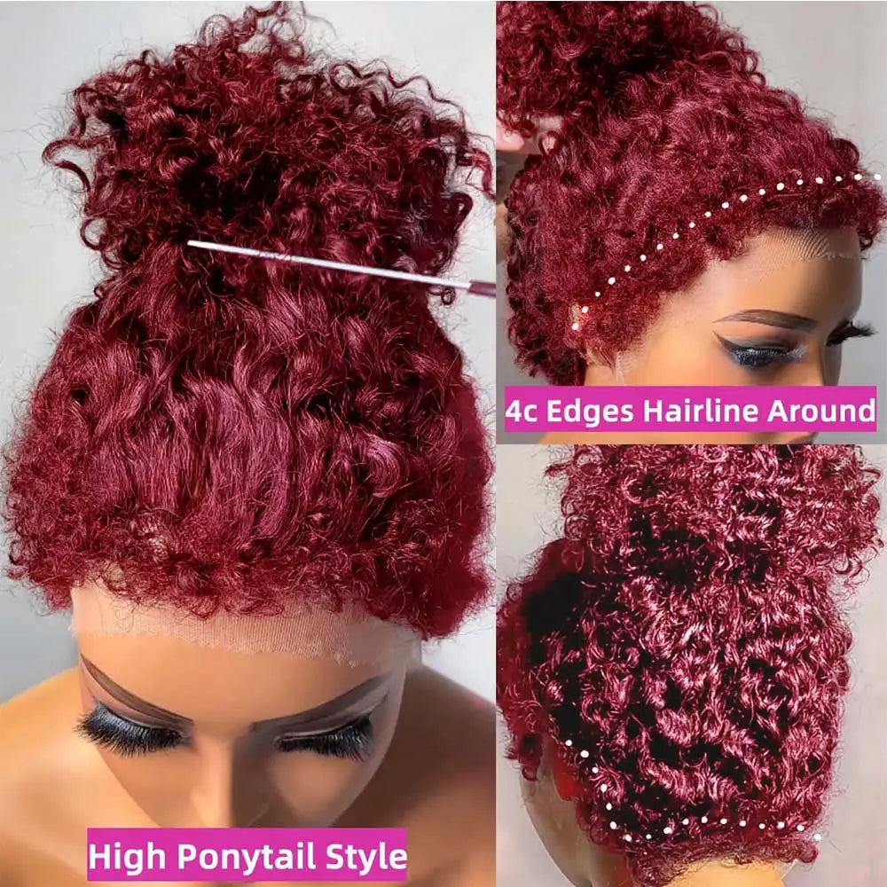 99J Deep Wave Frontal Wig 360 Full Hd Lace Front Wig Pre Plucked 250 High Density Burgundy Red Glueless Wig Human Hair