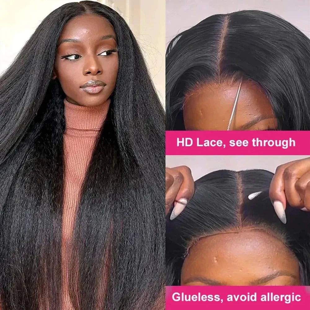 Yaki Straight Glueless Wig Human Hair Pre Cut Wear And Go Kinky Straight 5x5 Closure Wigs Human Hair 13x4 Frontal Wigs For Women
