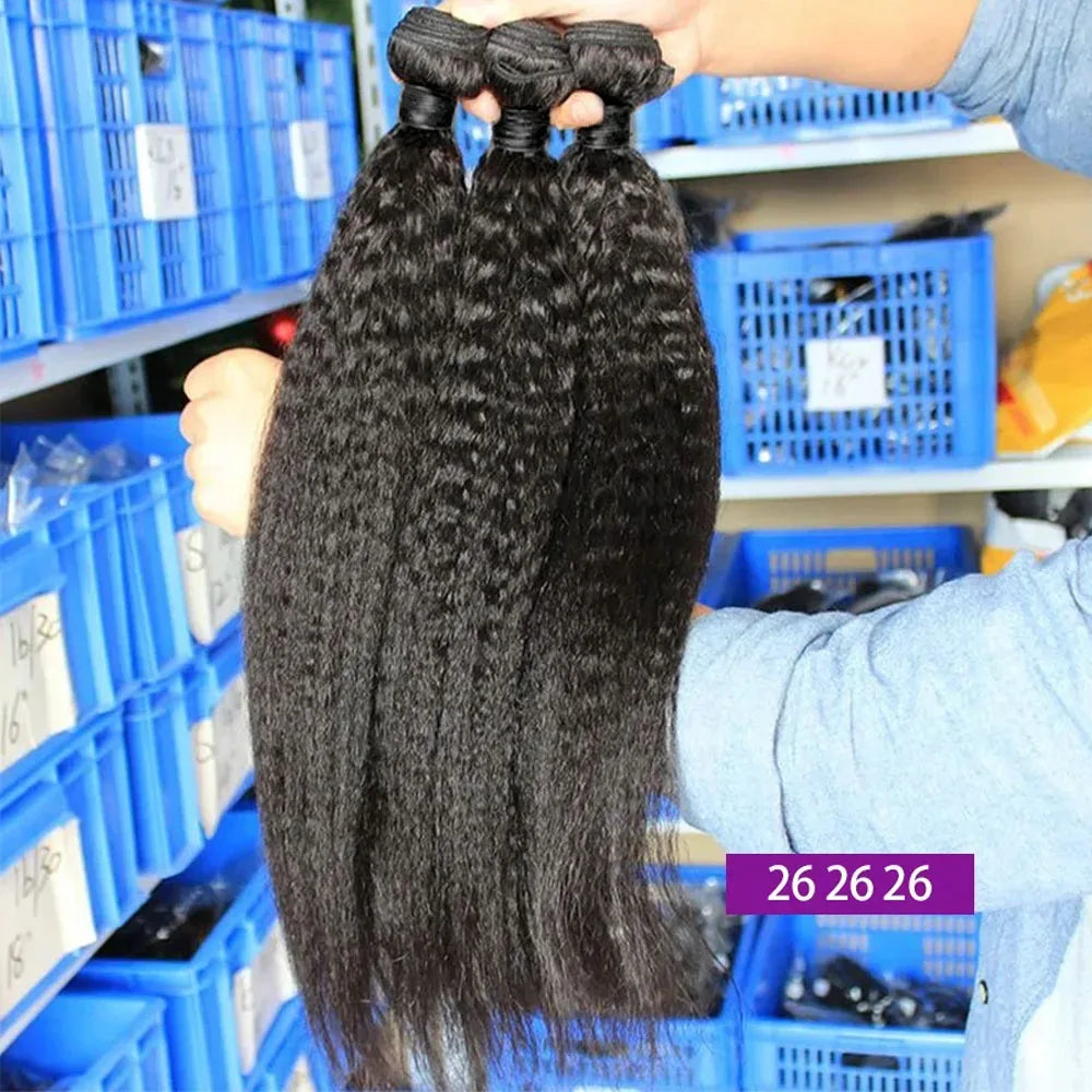 Kinky Straight Human Hair Weave 3 4 bundles Raw Hair Bundles 30 Inch Yaki Straight Hair Bundles 100% Human Hair