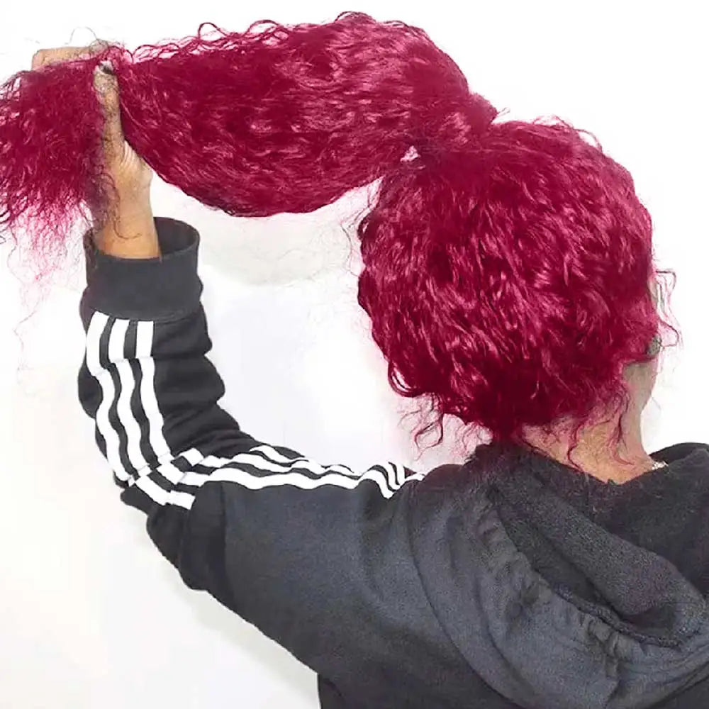 99J Deep Wave Frontal Wig 360 Full Hd Lace Front Wig Pre Plucked 250 High Density Burgundy Red Glueless Wig Human Hair