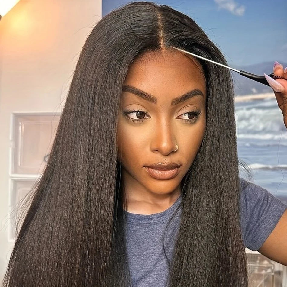 Yaki Straight Glueless Wig Human Hair Pre Cut Wear And Go Kinky Straight 5x5 Closure Wigs Human Hair 13x4 Frontal Wigs For Women