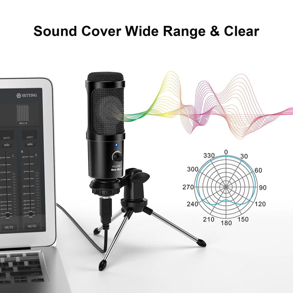 New Bee USB Microphone Condenser Professional Mic with Shock Mount for Computer Laptop Gaming Streaming Recording Studio