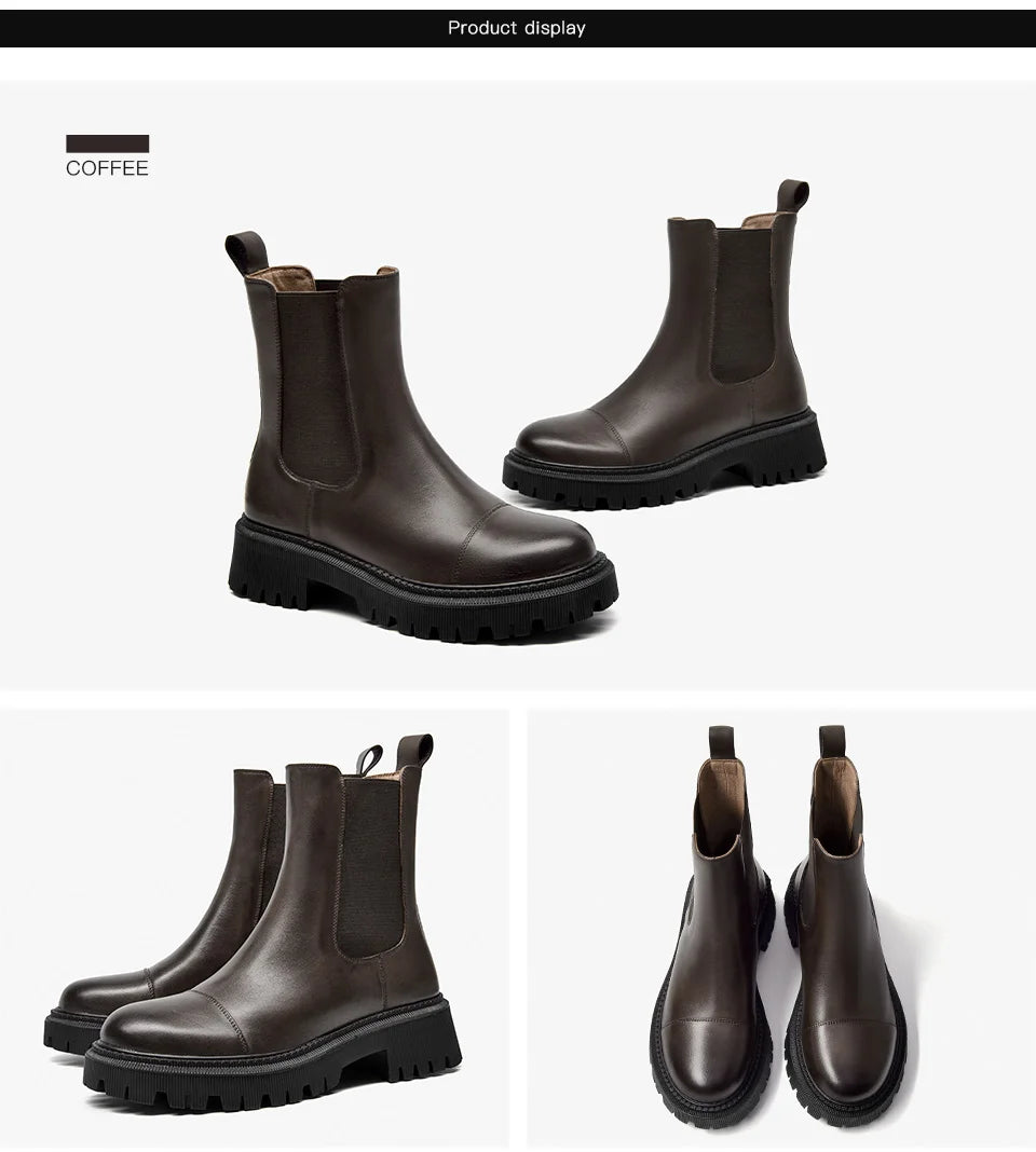 Beau Today Flat Chelsea Ankle Boots For Women Genuine Cow Leather Elastic Strap Spring Autumn Ladies Shoes Handmade A02379
