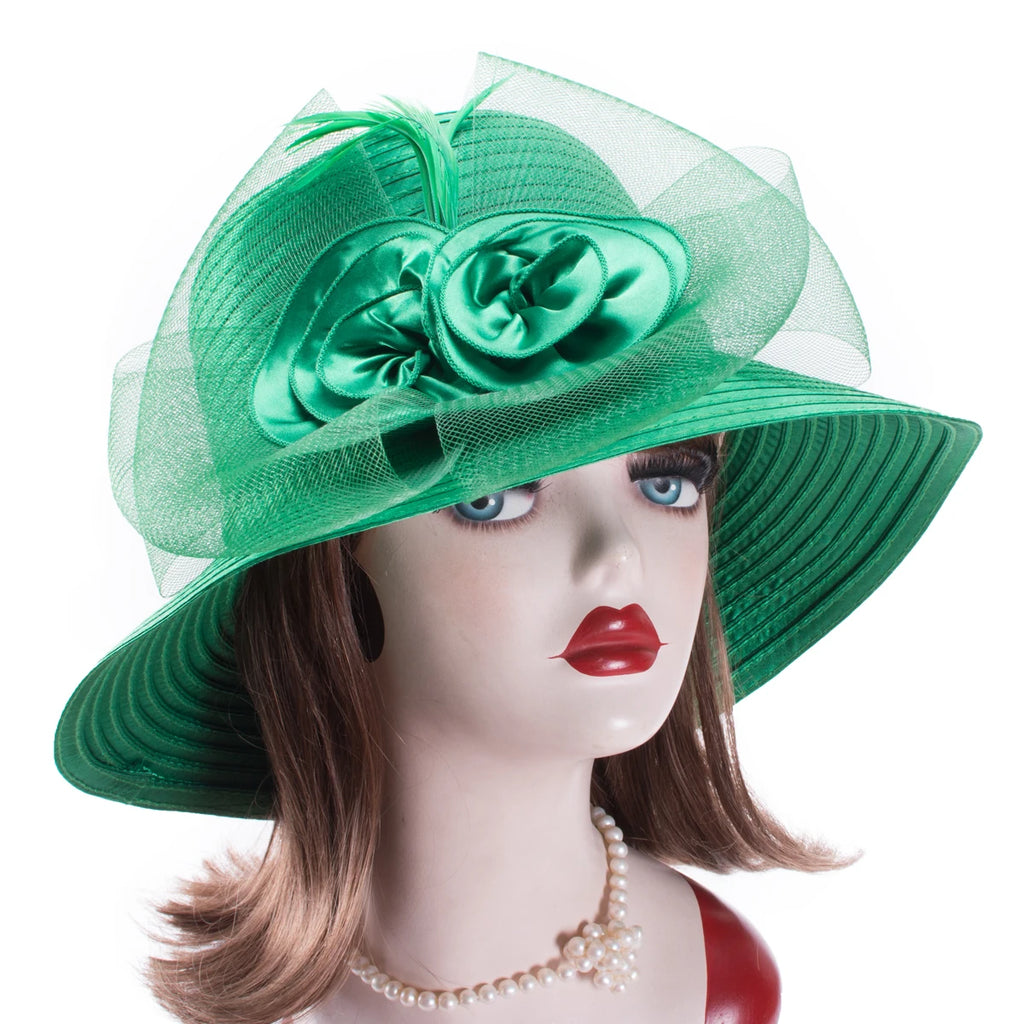Lawliet Wide Brim Summer Hats for Women Feathers Netting Fascinator Beach Bridal Mother's Hats Wedding Derby Church  Cap A433