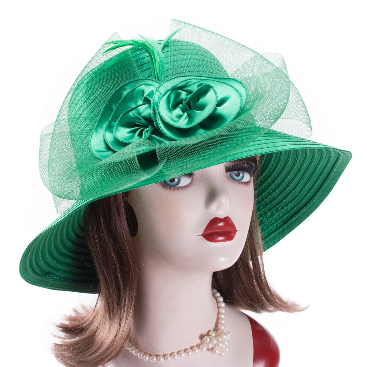 Lawliet Wide Brim Summer Hats for Women Feathers Netting Fascinator Beach Bridal Mother's Hats Wedding Derby Church  Cap A433