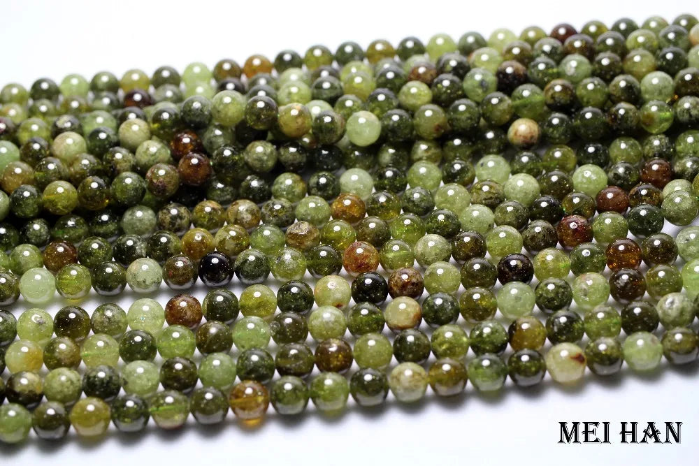 Meihan Genuine Natural Green Garnet 6mm&8mm&10mm Smooth Round Loose stone beads for jewelry DIY making design wholesale