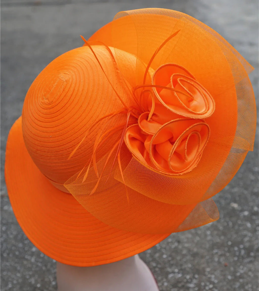 Lawliet Wide Brim Summer Hats for Women Feathers Netting Fascinator Beach Bridal Mother's Hats Wedding Derby Church  Cap A433