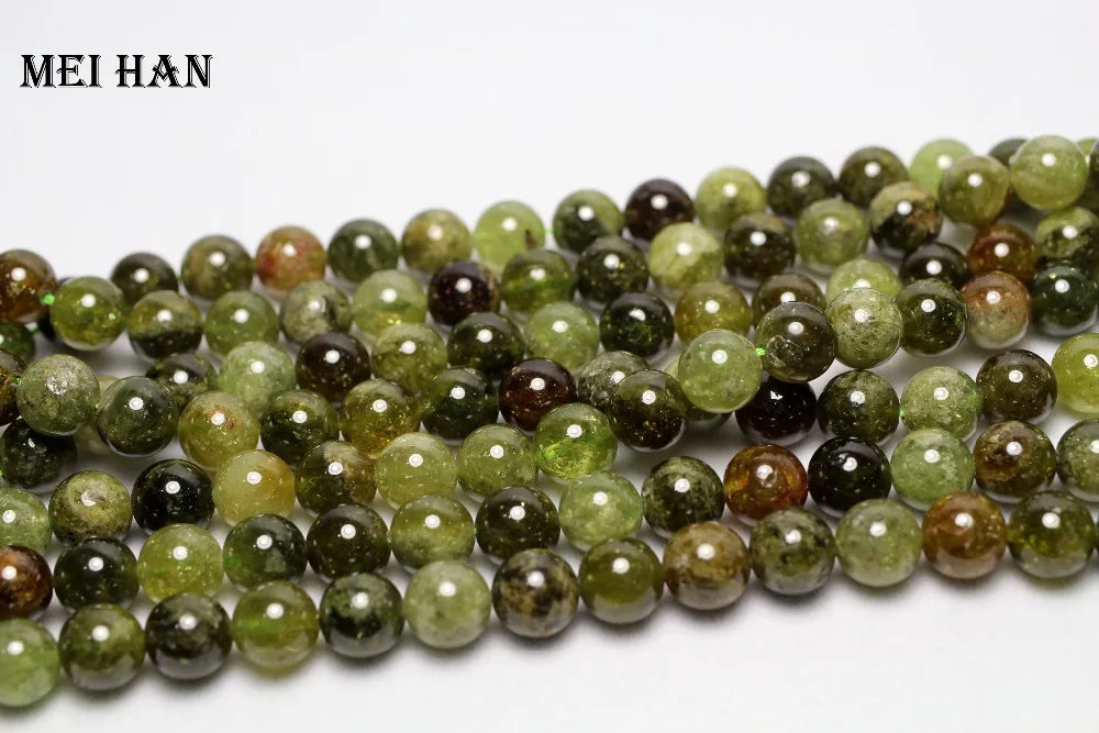 Meihan Genuine Natural Green Garnet 6mm&8mm&10mm Smooth Round Loose stone beads for jewelry DIY making design wholesale