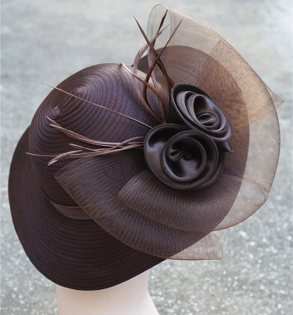 Lawliet Wide Brim Summer Hats for Women Feathers Netting Fascinator Beach Bridal Mother's Hats Wedding Derby Church  Cap A433