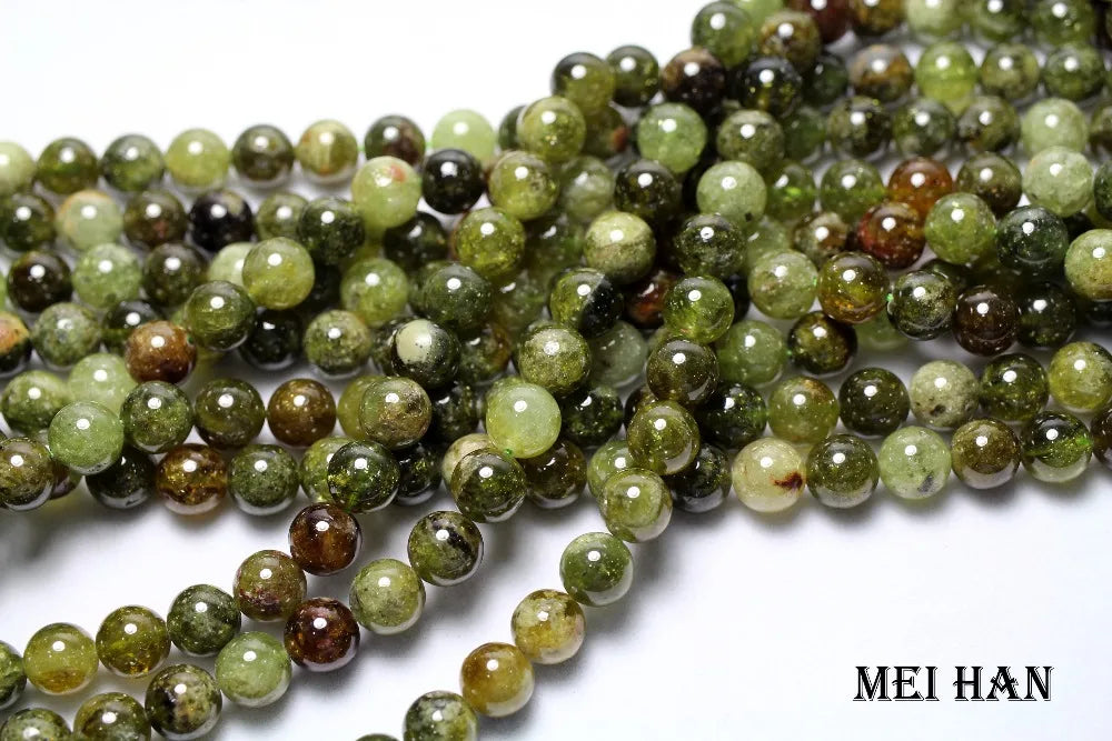 Meihan Genuine Natural Green Garnet 6mm&8mm&10mm Smooth Round Loose stone beads for jewelry DIY making design wholesale