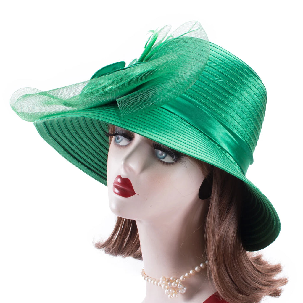 Lawliet Wide Brim Summer Hats for Women Feathers Netting Fascinator Beach Bridal Mother's Hats Wedding Derby Church  Cap A433