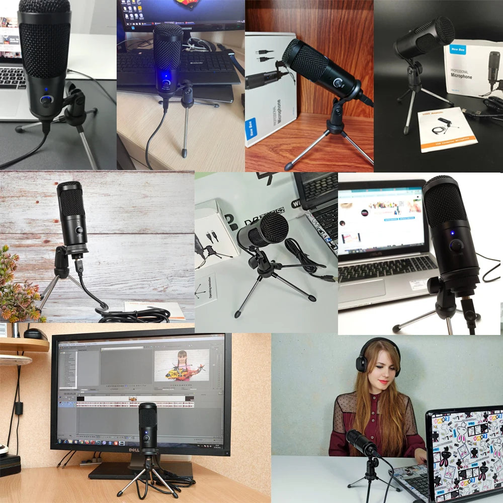 New Bee USB Microphone Condenser Professional Mic with Shock Mount for Computer Laptop Gaming Streaming Recording Studio