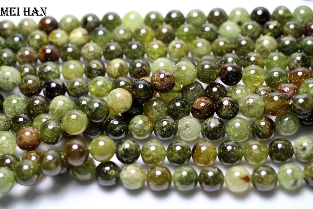Meihan Genuine Natural Green Garnet 6mm&8mm&10mm Smooth Round Loose stone beads for jewelry DIY making design wholesale