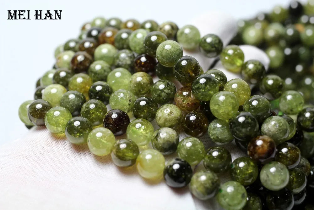 Meihan Genuine Natural Green Garnet 6mm&8mm&10mm Smooth Round Loose stone beads for jewelry DIY making design wholesale