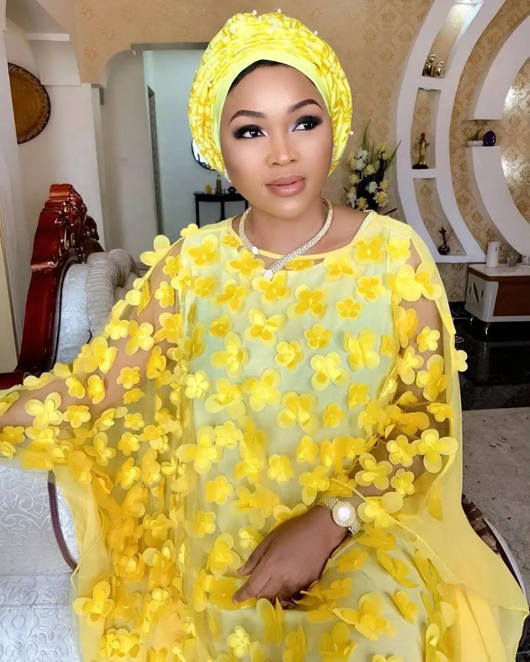 White African Dresses for Women Summer Traditional Africa Clothing Applique Flower Muslim Kaftan Chiffon Maxi Long Dress