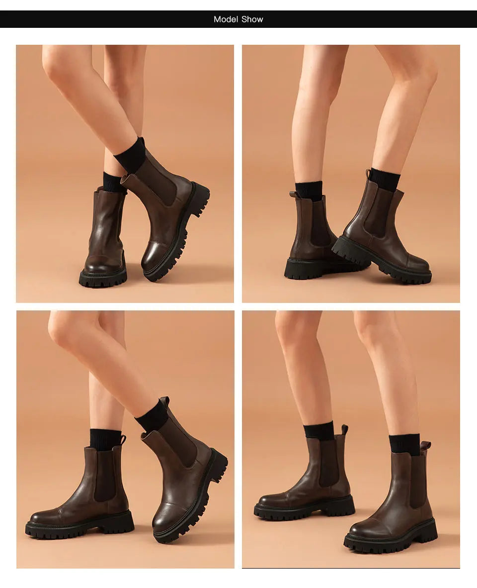 Beau Today Flat Chelsea Ankle Boots For Women Genuine Cow Leather Elastic Strap Spring Autumn Ladies Shoes Handmade A02379