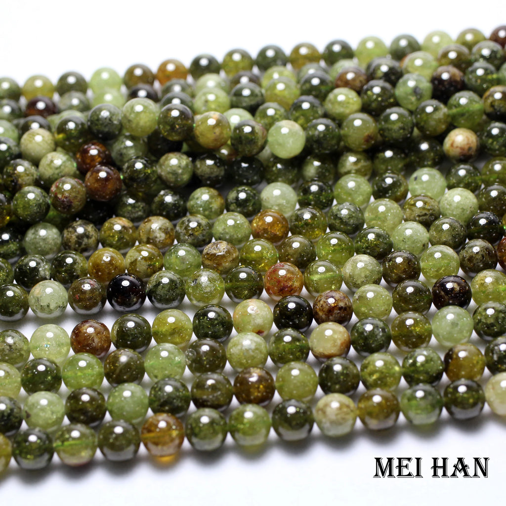 Meihan Genuine Natural Green Garnet 6mm&8mm&10mm Smooth Round Loose stone beads for jewelry DIY making design wholesale