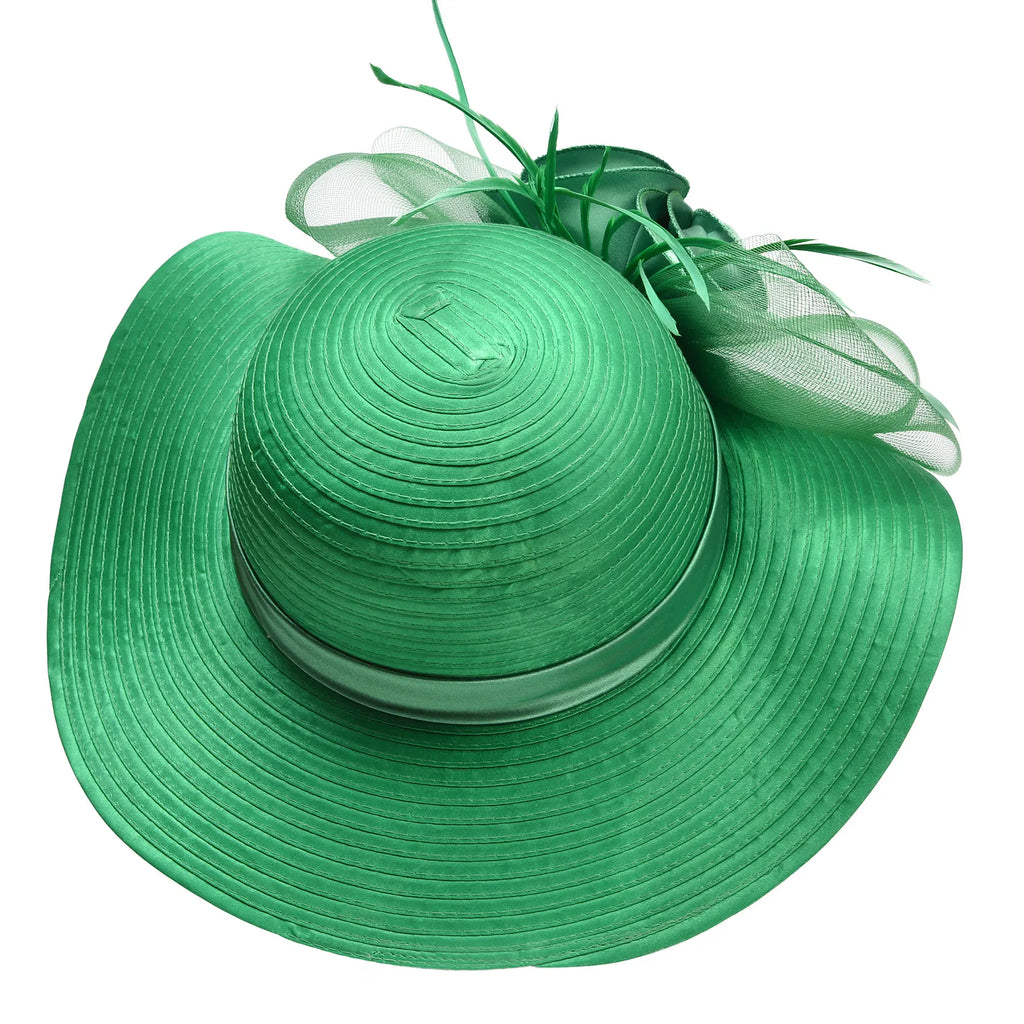 Lawliet Wide Brim Summer Hats for Women Feathers Netting Fascinator Beach Bridal Mother's Hats Wedding Derby Church  Cap A433