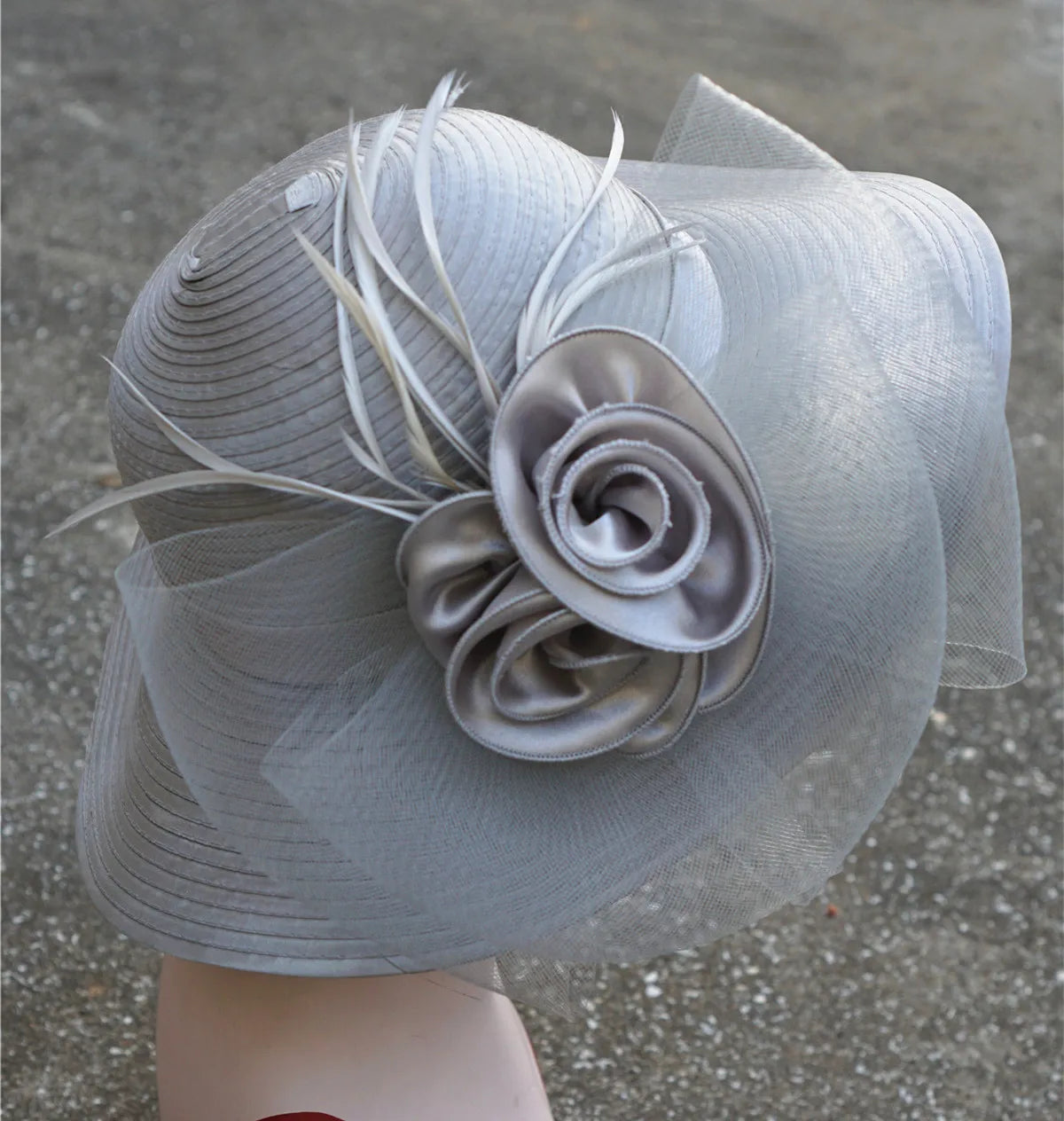 Lawliet Wide Brim Summer Hats for Women Feathers Netting Fascinator Beach Bridal Mother's Hats Wedding Derby Church  Cap A433