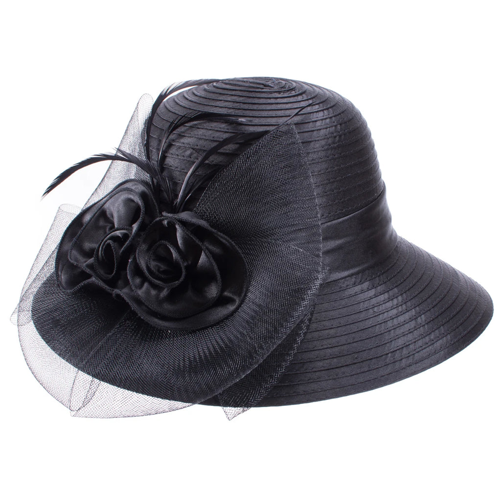 Lawliet Wide Brim Summer Hats for Women Feathers Netting Fascinator Beach Bridal Mother's Hats Wedding Derby Church  Cap A433