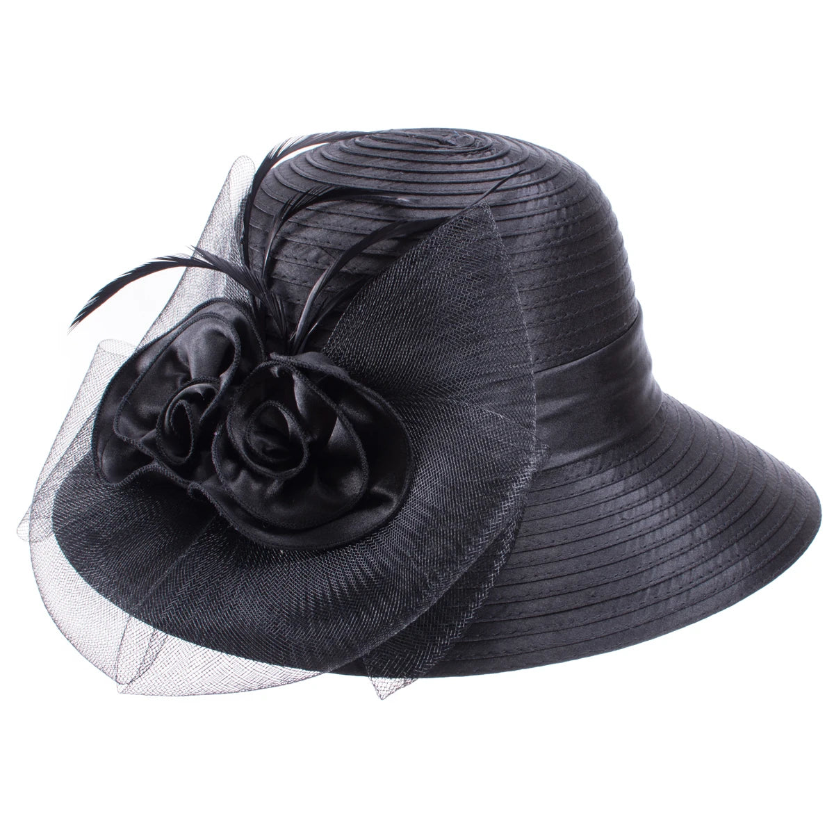 Lawliet Wide Brim Summer Hats for Women Feathers Netting Fascinator Beach Bridal Mother's Hats Wedding Derby Church  Cap A433
