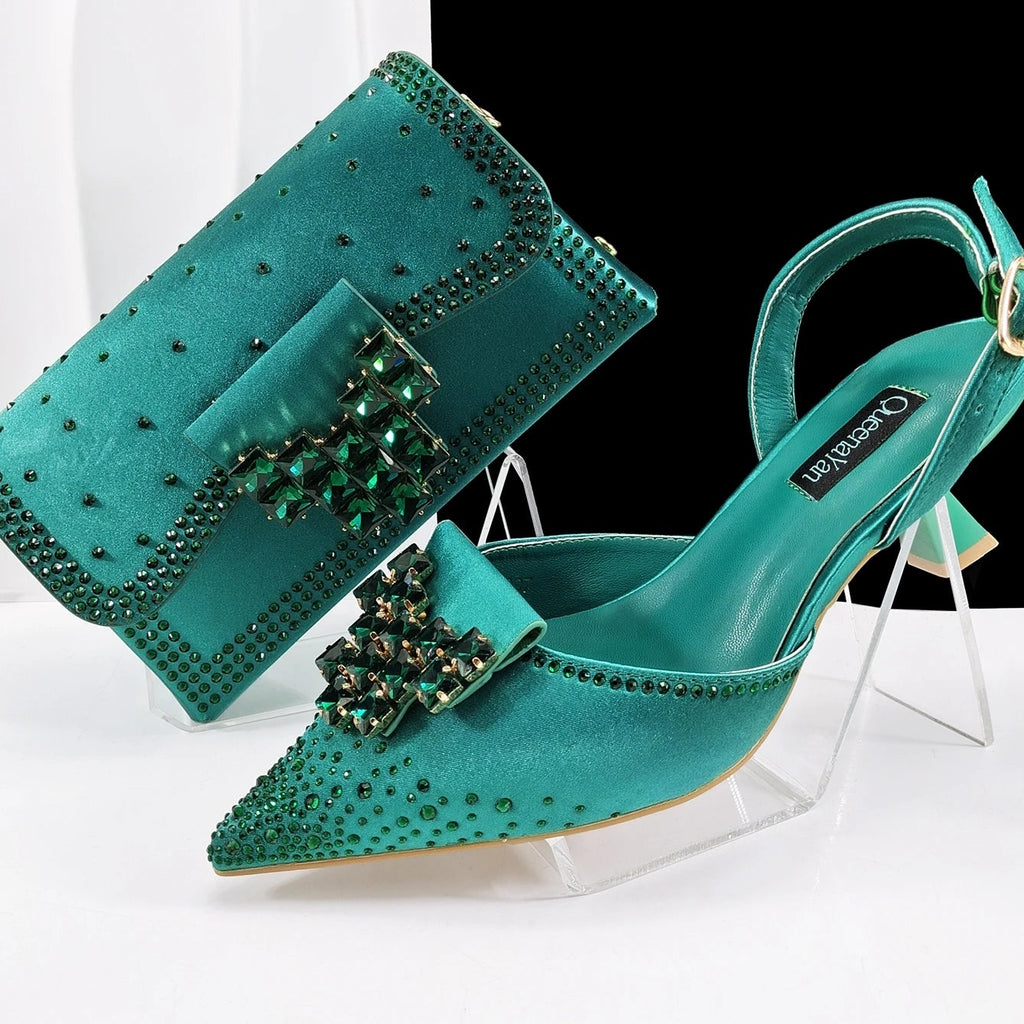 Ladies Party Pointed Toe Shoes and Matching Bag Italian for Wedding Party