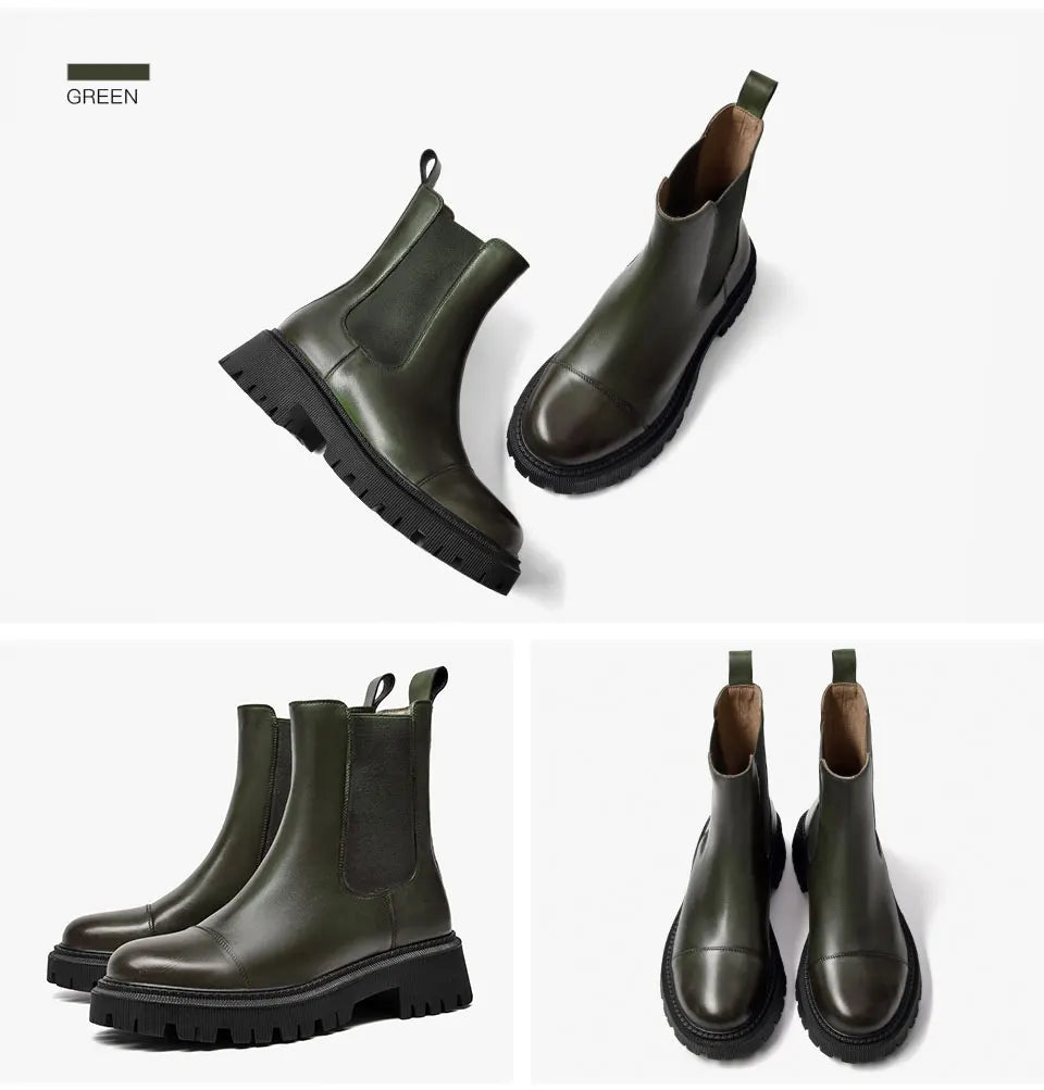 Beau Today Flat Chelsea Ankle Boots For Women Genuine Cow Leather Elastic Strap Spring Autumn Ladies Shoes Handmade A02379
