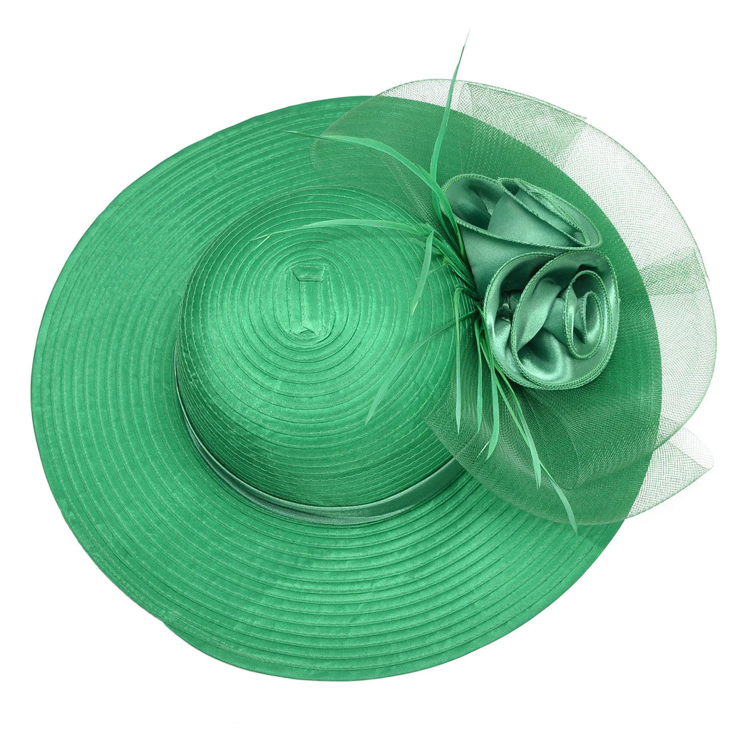 Lawliet Wide Brim Summer Hats for Women Feathers Netting Fascinator Beach Bridal Mother's Hats Wedding Derby Church  Cap A433