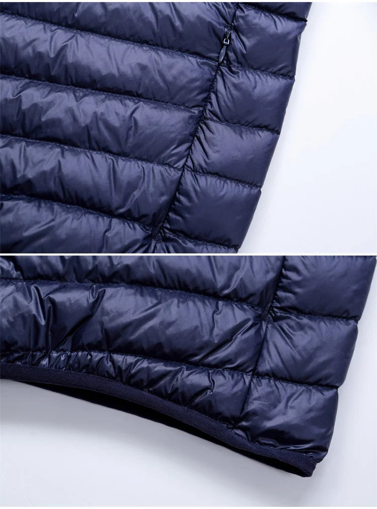 Plus Size Schinteon Men White Duck Down Jacket Ultra Light Thin Casual Coat Outerwear with Hood New Arrival Winter Autumn