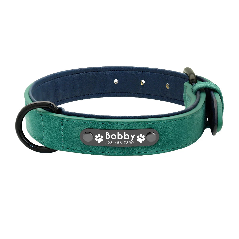 Personalised Leather Dog Collar | Custom ID Padded Pet Collar | S–XXL All Breeds