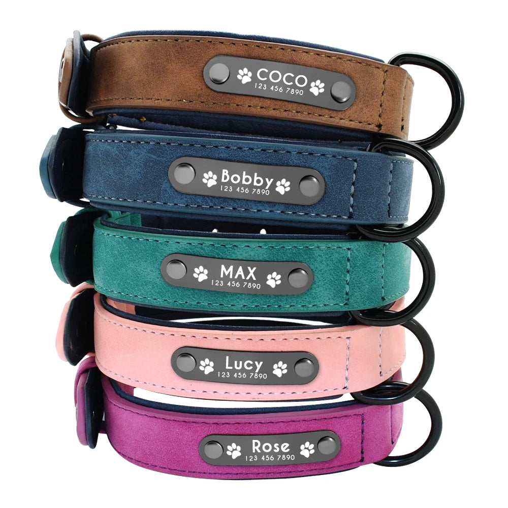 Personalised Leather Dog Collar | Custom ID Padded Pet Collar | S–XXL All Breeds