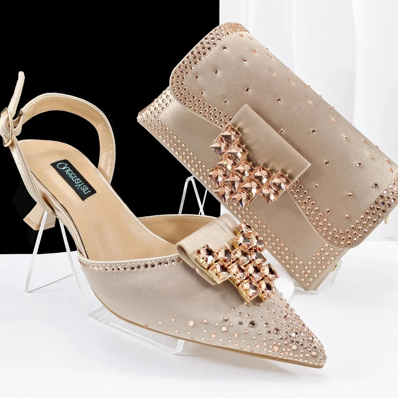Ladies Party Pointed Toe Shoes and Matching Bag Italian for Wedding Party
