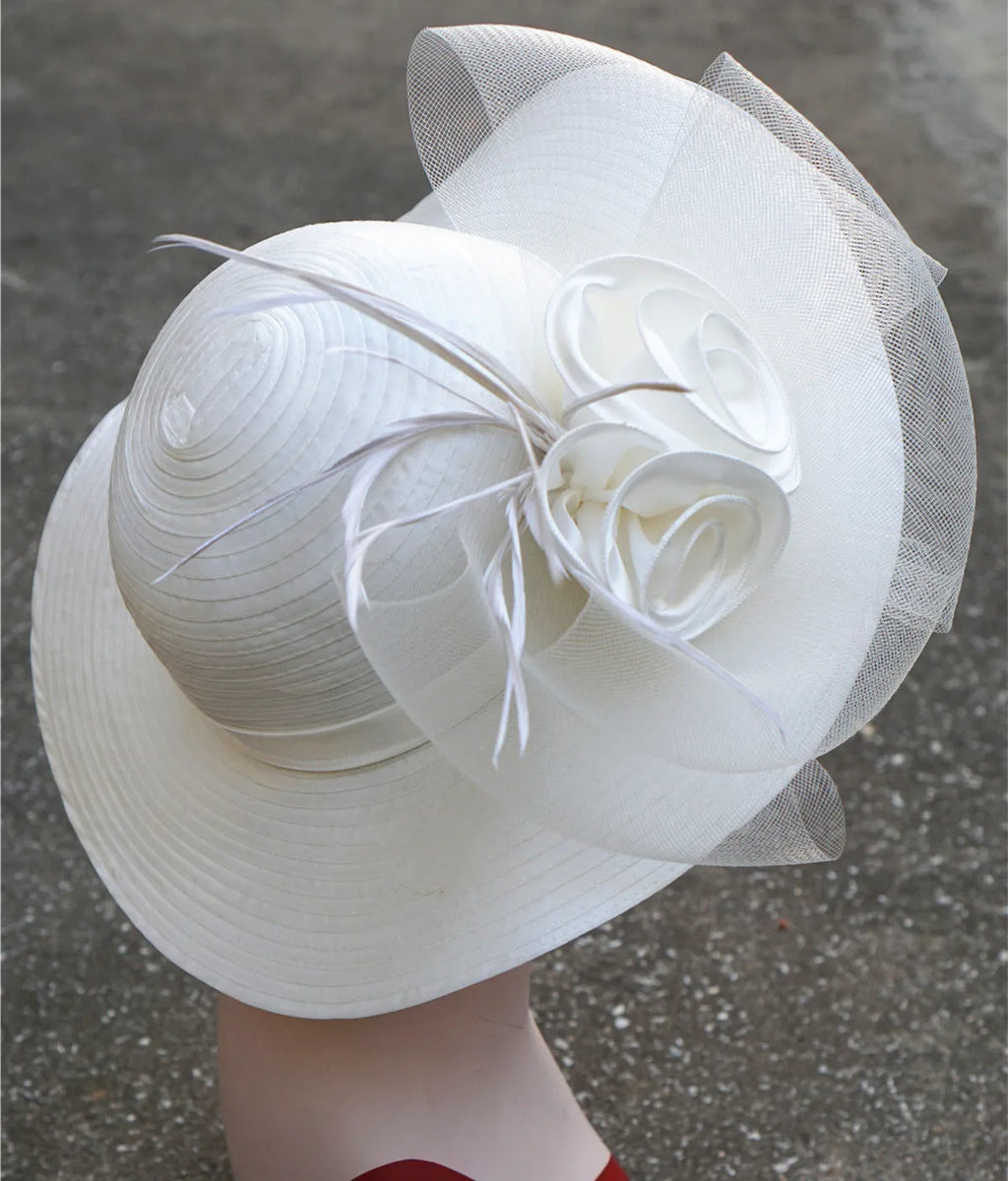 Lawliet Wide Brim Summer Hats for Women Feathers Netting Fascinator Beach Bridal Mother's Hats Wedding Derby Church  Cap A433