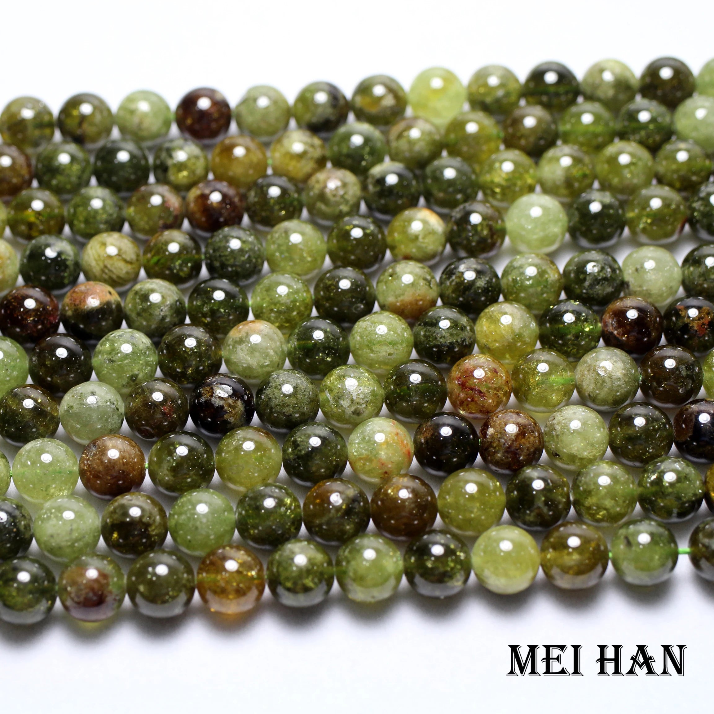 Meihan Genuine Natural Green Garnet 6mm&8mm&10mm Smooth Round Loose stone beads for jewelry DIY making design wholesale