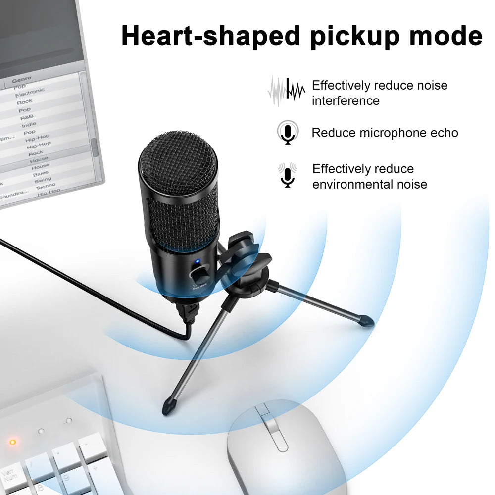 New Bee USB Microphone Condenser Professional Mic with Shock Mount for Computer Laptop Gaming Streaming Recording Studio